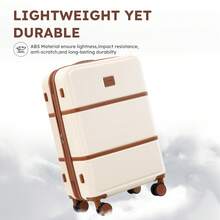 Expandable 4-Piece Luggage Set (14/19/23/27 Inch) ,Hard Shell Suitcase With Combination Lock And Spinner Wheels,Lightweight Travel Collection For Family Vacations, Business Trips And Summer Getaways - 白棕色 - 查看 3