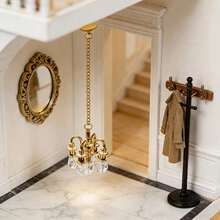 1:12 比例金属水晶吊灯，一对水晶壁灯，悬挂式水晶灯，迷你家具微缩客厅场景模型，卧室大型水晶壁灯，金属材质 - 提供金色、银色和铜色！为娃娃屋增添温馨氛围！无需电源！适用于各种节日装饰！可用于娃娃屋装饰、房间装饰、卧室配件、娃娃屋装饰、DIY微景观装饰、场景装饰、摄影道具、墙面装饰、节日悬挂装饰、个性化礼物、派对礼物 - A - 查看 4