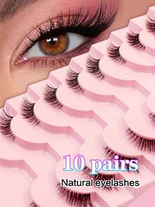 Waloshow 10 Pairs Transparent & Black Band False Eyelashes, Cat Eye Style Short Soft 3D Mink Lashes, Natural Makeup Look (F36) - Black - View 5