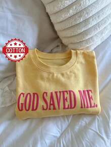 2026 Tops For WomenINAWLY Christian Inspirational Sweatshirt, Religious Puff Sleeve Shirt, Pious Round Neck Women T-Shirt With Bible Text And Graphic PrintLoose And Comfortablesummer Tops - Màu vàng - Xem 1