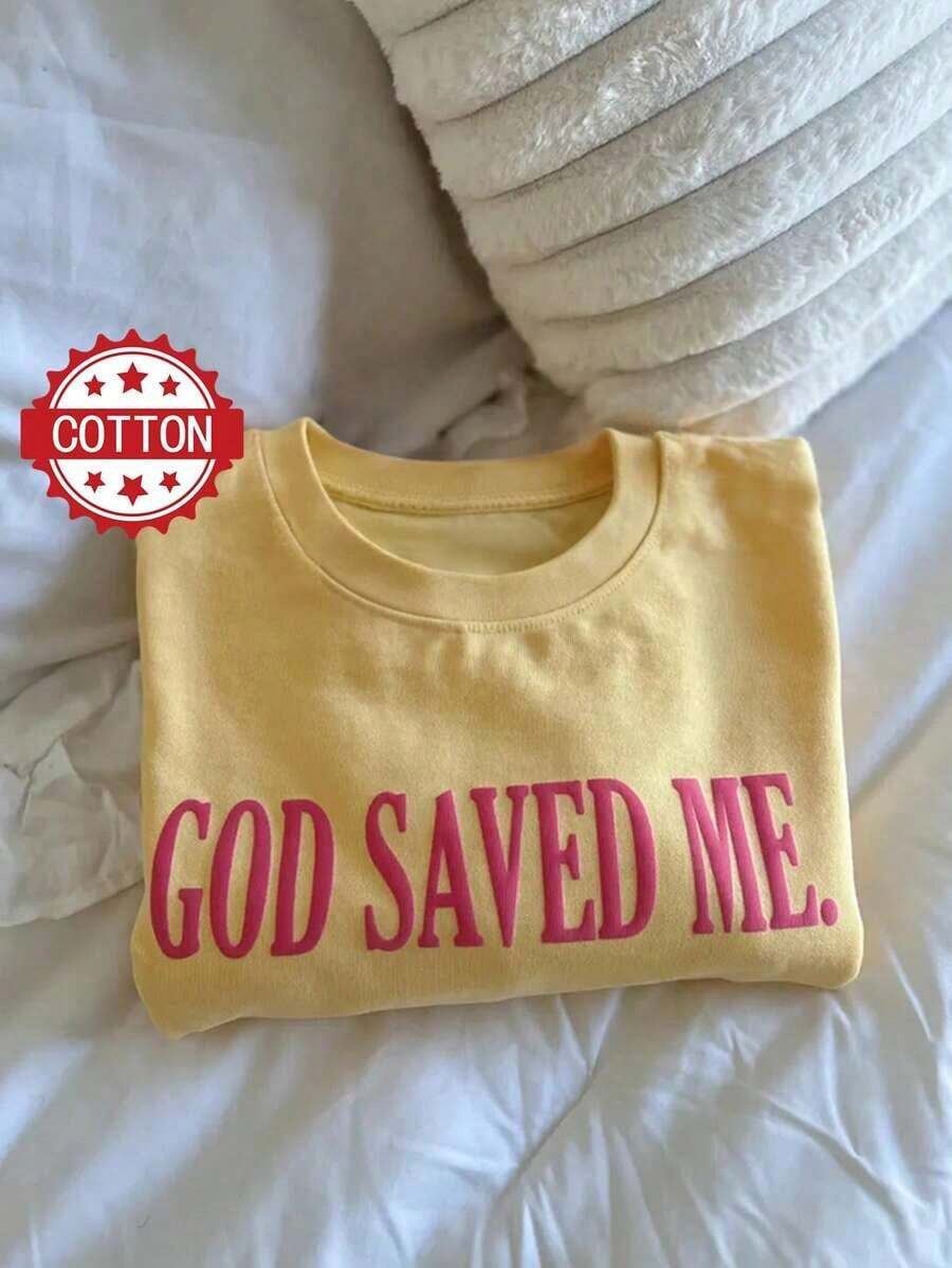 2026 Tops For WomenINAWLY Christian Inspirational Sweatshirt, Religious Puff Sleeve Shirt, Pious Round Neck Women T-Shirt With Bible Text And Graphic PrintLoose And Comfortablesummer Tops - Màu vàng - Xem 1