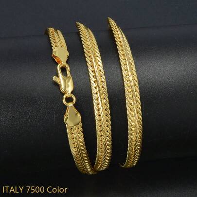 Men's 18K Gold Plated Wheat Chain Necklace, Vintage Braided Rope Link Gold Chain For Daily Wear