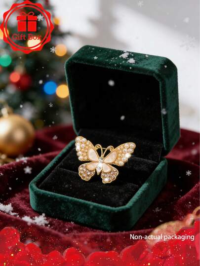 1 Piece 18K Gold-Plated French Classic Butterfly Brooch With Gift Box, Suitable For Wearing During Christmas And Valentine's Day, Perfect For Gifting Year-Round