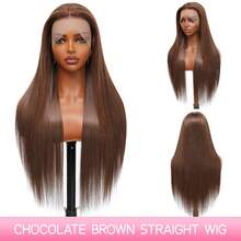 PQL Chocolate Brown Straight Lace Front Wigs Brazilian Human Blended Hair 13x4 13*6 HD Transparent Lace Front For Women Wear And Go Glueless Brazilian Virgin Hair Lace Closure Wigs 180% Density Pre Plucked With Baby Hair Hairline Suitable To Wear - S4 - View 2