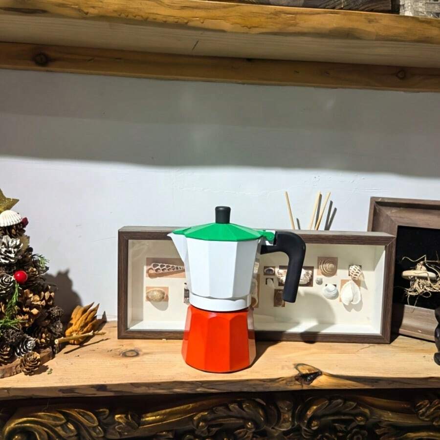 Home Coffee Maker Set: Compact Espresso Machine, Italian Moka Pot, Multi-Function Stovetop Coffee Maker, Pour-Over Coffee Set, Coffee Brewing Accessories - Red and White - View 1