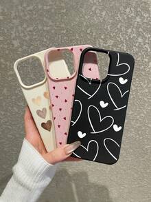 3件套爱心印花仿皮纹理防摔防刮防滑手机壳，可爱爱心美学设计（红色迷你爱心、米色渐变爱心、白色线条爱心），兼容 11/12/13/14/15/16/16 Plus/17/17 Pro/17 Pro Max/16e 和 Galaxy S24 Ultra/S25 Ultra/A06 - 彩色 - 查看 1