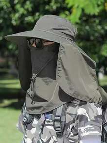1 st. herr sommarsolhatt, solskyddshatt för utomhusfiske med ansiktsmask, UV-skyddande - hinkhatt - Visa 8