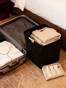 1 Peça Cesta de Lavanderia Portátil Multiuso com Alça de Madeira, Cesta de Armazenamento de Roupas Sujas para Sala de Estar, Banheiro, Camiseta, Camisa, Balde de Lavagem Multiuso - Cabo de madeira - Visão 6