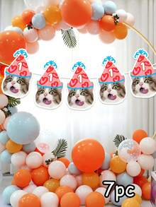 7/14/21件套定制宠物生日照片横幅，个性化猫狗照片花环配粉色派对帽设计，定制宠物脸部生日横幅（含年龄），一周岁生日派对礼物，宠物领养日房间装饰，宠物爱好者派对装饰，宠物爱好者/主人趣味照片横幅，快乐小狗，幼犬必备 - 彩色 - 查看 8