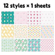 12 piezas de papel decorativo de Pascua con huevos de Pascua y conejos de dibujos animados - Papel artesanal decorativo de 6x6 pulgadas para hacer diarios, origami, tarjetas, álbumes de fotos y decoraciones de fiesta, suministros de scrapbooking de Pascua - Multicolor - Ver 7