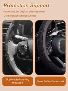 Breathable Ice Silk Steering Wheel Cover – Universal Elastic Grip For Cars, Trucks & SUVs – Soft, Non-Slip, All-Season PU & Microfiber Steering Wheel Pad With Red Stitching - A - View 5