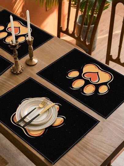 1pc/4pcs Paw Print Placemat, Minimalist Style Breakfast Placemat, Kitchen Accessory, Linen-Like Placemat, Easy To Clean, Suitable For Home, Restaurant, Restaurant Decor