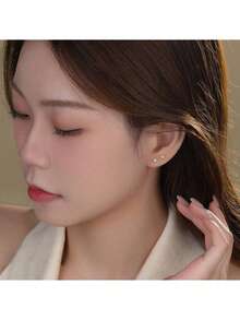 1对精致四角星耳钉，925纯银小巧百搭星形耳环，螺丝耳堵，适合耳骨佩戴 - 星-1 - 查看 5