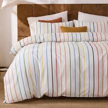 Rainbow Striped Duvet Cover Set Queen Size, 100% Cotton Bedding Set With Zipper Closure & 8 Corner Ties, Luxury Linen Like Bedding, Soft Breathable Comforter Cover For All Seasons - 彩色 - 查看 3