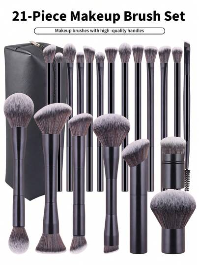 4pcs/8pcs/13pcs/21pcs Professional Aluminum Tube Makeup Brush Set, Equipped With Storage Bag, Includes Powder Brush, Blush Brush, Highlighter Brush, Contour Brush, Eyeshadow Brush, Blending Brush, Concealer Brush, Makeup Sponge, Mixing Brush, Made Of Soft And Skin-Friendly Fibers, Portable And Suitable For Travel, Ideal Gift For Women/Girls