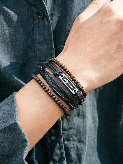 1 Set de pulsera ajustable con cordón de estilo geométrico minimalista de lujo retro, de estilo casual europeo y americano