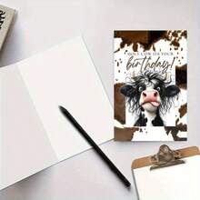 1张可爱奶牛生日贺卡，附带信封 - 高品质纸卡，趣味奶牛图案，印有“生日快乐”字样，适合送给家人和朋友 - A - 查看 4