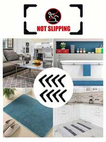4pcs Carpet Rug Anti-Slip Fixation Tape, PU Washable Residue-Free Reusable Carpet Tape, Washable Fixation Sticker - Black - View 4