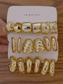 6件套时尚简约创意个性化C形奢华CCB耳环，欧美跨境新款 - 金色 - 查看 2