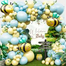 五彩纸屑粉色蓝色黄色维尼熊乳胶气球拱门套装，适用于蜜蜂卡通熊主题生日快乐圣餐礼洗礼婴儿派对装饰用品 - 杏色 - 查看 7