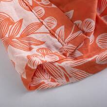 提花腰带睡袍，女士棉质花卉开襟浴袍，中长款睡衣连衣裙，轻薄休闲家居服 - 橘色 - 查看 9