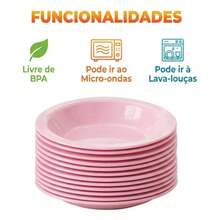 Set Of 10 Round Plastic Deep Plates For Meals - Baby Pink - View 5