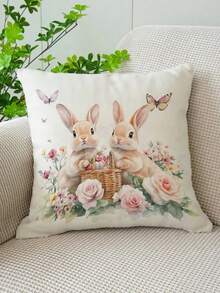 1 chiếc vỏ gối trang trí in hình thỏ Phục Sinh mềm mại, thoải mái, một mặt (không bao gồm ruột gối), thích hợp cho phòng ngủ, phòng khách, ghế sofa, trang trí tiệc. - Nhiều màu - Xem 3