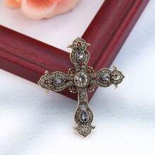 1pc Vintage Grey Rhinestone Turkish Brooch For Women, Suitable For Muslim Hijab, Collar, Wedding Bride Decoration, Antique Gold Alloy Brooch Jewelry - Turkish Brooch - View 20