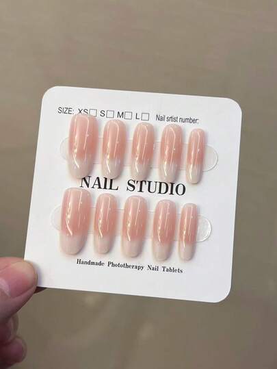 10 piezas/Caja Uñas postizas ovaladas de estilo Y2K hechas a mano con degradado blanco lechoso, uñas gruesas, que contienen 1 pieza de pegamento de gelatina y 1 pieza de lima de uñas, uñas hechas a mano para uso diario, de fiesta y reuniones para mujeres y niñas.