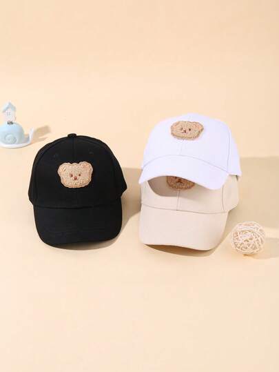 3 Pieces Of Black And White Rice Cute Bear Baseball Caps, Adjustable In Size, Suitable For Daily Fashion, Casual Sports, And College Style. They Are Ideal For Outdoor Travel, Running, Playing Basketball, Indoor Campus Parties, Gatherings, And Other Scenarios. They Can Be Given As Birthday Gifts, Festival Gifts, And Children's Day Gifts