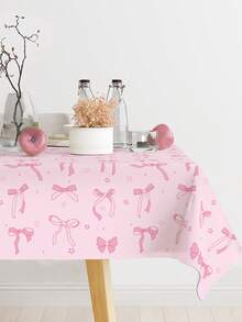 1/3pcs Pink Bow Theme Baby Shower Disposable Tablecloth, Pink Princess Birthday Party Plastic Table Cover For Home Dining Table Decor, Pink PE Table Skirt For Gender Reveal Decoration, Restaurant Kitchen Decor, Pink Baby Party Background Plastic Tablecloth, Pink Bow Theme Newborn Birthday Decoration, Baby Shower Party Supplies, Party Favors - Pink - View 6