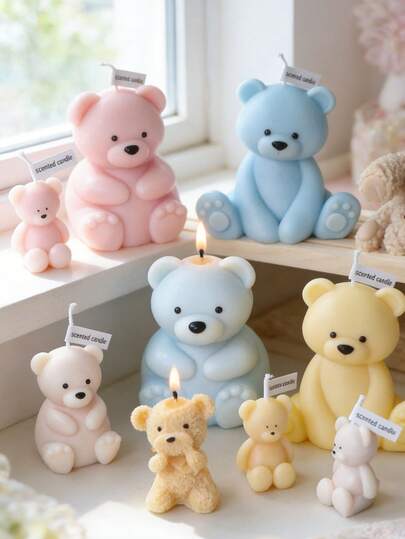 1pc 3D Cute Bear Candle Mold Knitted Heart Easy Demolding For Aromatherapy Candle Soap Resin Plaster DIY Craft Home Decor Silicone Mold Valentine's Day Easter Birthday Wedding