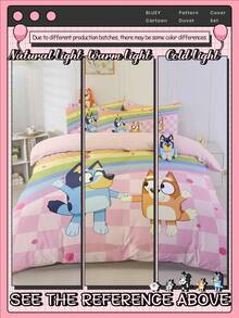 Bluey Bộ chăn ga gối Brui 2/3 món, Bộ chăn ga gối Brui thoải mái, chống xù lông, thân thiện với da, họa tiết hoạt hình bắt tay cầu vồng, đồ dệt gia dụng, vỏ chăn và vỏ gối, không bao gồm chăn bông, phù hợp với giường đơn, đôi, cỡ Queen, cỡ King, sử dụng được quanh năm, có thể giặt máy, trang trí phòng ngủ. - Hồng - Xem 9
