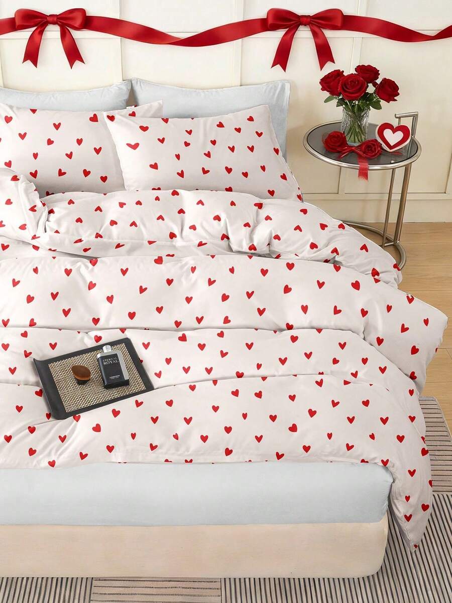Bộ ga trải giường 3 món, phù hợp cho mọi mùa, chất liệu siêu mềm, chống xù lông, thân thiện với da, đồ dệt gia dụng, trang trí phòng ngủ, bao gồm 1 vỏ chăn và 2 vỏ gối, không bao gồm chăn bông, trang trí nhà cửa phòng ngủ thời trang, phù hợp với giường cỡ đôi/đơn/nữ hoàng/vua, có thể giặt máy, nhiều màu sắc để lựa chọn, quà tặng lãng mạn ngày Valentine với họa tiết trái tim.