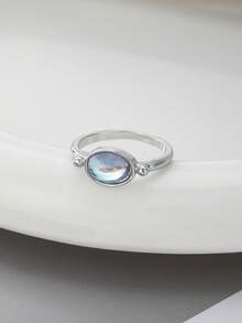 1枚复古手工镶嵌仿月光石戒指，女士波西米亚极简主义风格，适合派对和送礼，全年佩戴，派对饰品 - 戒指 - 查看 3