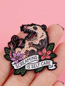 1 pieza Broche de esmalte con el opossum gritando "El grito es autocuidado" | Broche lindo para ropa, insignias de maletín, broches de mochila, estilo de dibujos animados por DMLSKY - Multicolor - Ver 7