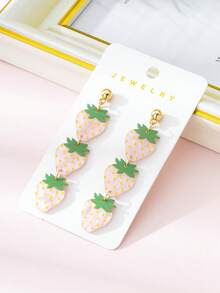 1 par de pendientes de acrílico con diseño de fresa linda, adecuados para primavera/verano, vacaciones, fiestas y uso diario - Blanco - Ver 2