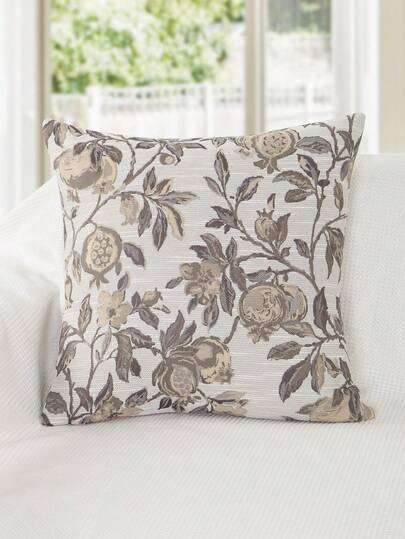 1pc Floral Jacquard Throw Pillow Cover, Modern Polyester Square Cushion Cover, Soft & Comfortable For Living Room Home Decor