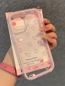 1pc Pink Heart Cute Pattern High-End Transparent Full-Body Shockproof TPU Fashionable Phone Protective Case Suitable For IPhone 11 12 13 14 15 16 17 Pro Max - Multicolor - View 3