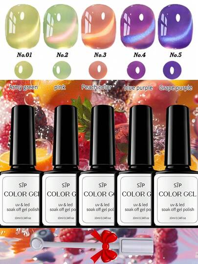 SJP 1/5 Stücke Sommer Obst Katzenaugen Gel Nagellack Set mit Magnet, 10ml UV LED Nagel Gel Lack DIY Maniküre Werkzeuge, geeignet für Zuhause & Salon, ideal für Anfänger in der Nagelkunst