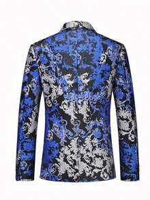 Wearing You Makes You The Most Handsome Man At The Party! Spring And Autumn New Style, Light Luxury, Printed, Korean Version, Slim Fit, Handsome, Fashionable, Suit, No Perm, Wedding, Host, Performance, Men's Suit Jacket - 藍色 - 查看 2
