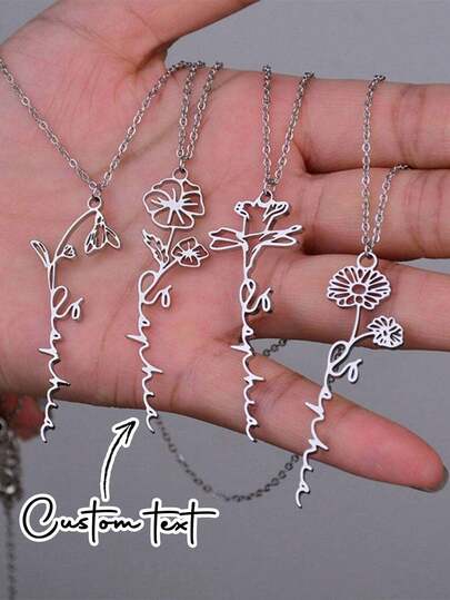 Dây chuyền hoa khắc tên theo yêu cầu: Trang sức thép không gỉ hình hoa tùy chỉnh, quà tặng cá nhân hóa dành cho phụ nữ, quà tặng Ngày của Mẹ, quà tặng Ngày Quốc tế Phụ nữ, quà tặng kỷ niệm.