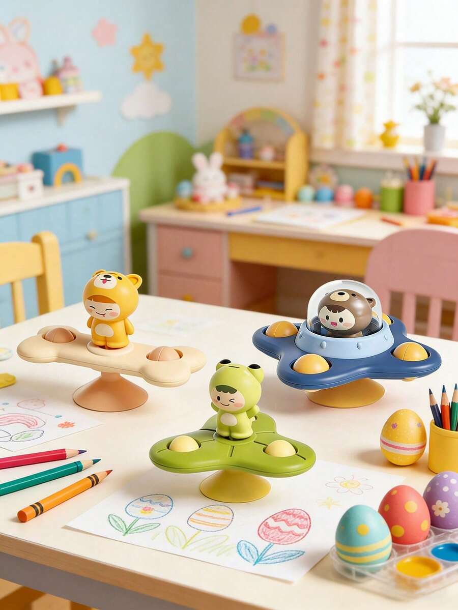 1个幼儿飞机吸盘旋转玩具，卡通感官发育洗澡玩具，适合作为复活节和儿童节礼物