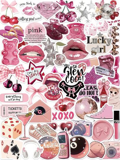 50pcs/Pack Pink Lucky Girl Stickers For Skateboard Guitar Luggage Laptop Phone Case Decor DIY Graffiti Stickers