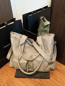 Schwarze PU-Leder Krokodilleder-Textur Shopper mit großer Kapazität, Mehrfachtasche-Design geeignet für verschiedene Anlässe, kann als Schulter- oder Umhängetasche getragen werden, verstellbarer Riemen, passend für 16-Zoll-Laptop, Akten, ideal für Einkaufen, Reisen, Urlaub, Lässig, weiche Textur - Grau - Übersicht 6