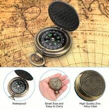 Reloj de bolsillo con brújula, equipo para montañismo y exploración al aire libre, reloj de bolsillo con brújula plegable - Bronce - Ver 2