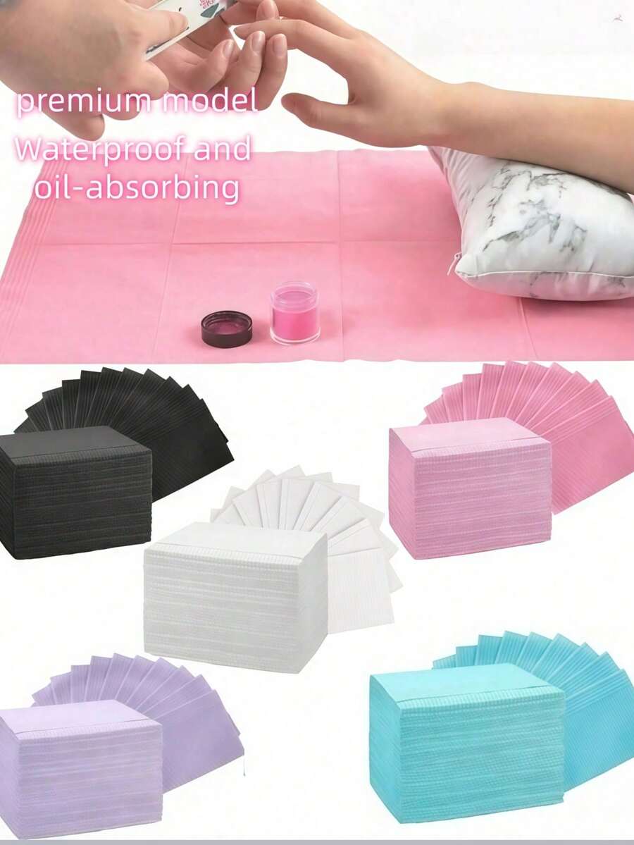 1 Set Disposable Pink/Blue Manicure Desk Mat, 3-Layer Waterproof Foldable Cleaning Pad, Tablecloth, Nail Salon Tissue, Multi-Functional Beauty Tattoo Dental Cleaning Cloth, Waterproof Tablecloth, Nail Art Tools - Multicolor - View 1