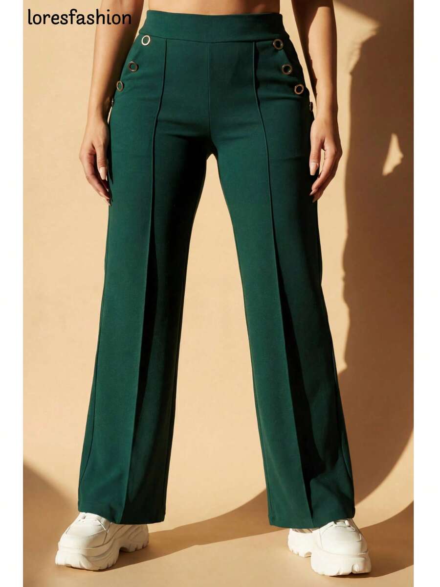 Pantalón de vestir mujer cintura alta pierna ancha stretch crepé casual elegante para oficina reuniones eventos bolsillos pretina elasticada botón forrado antiarrugas sin transparencia suave