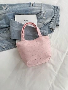 1pc Polka Dot Bow Handbag, Fashionable Urban Office/School Commute - Pink - View 6