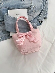 1pc Polka Dot Bow Handbag, Fashionable Urban Office/School Commute - Pink - View 4